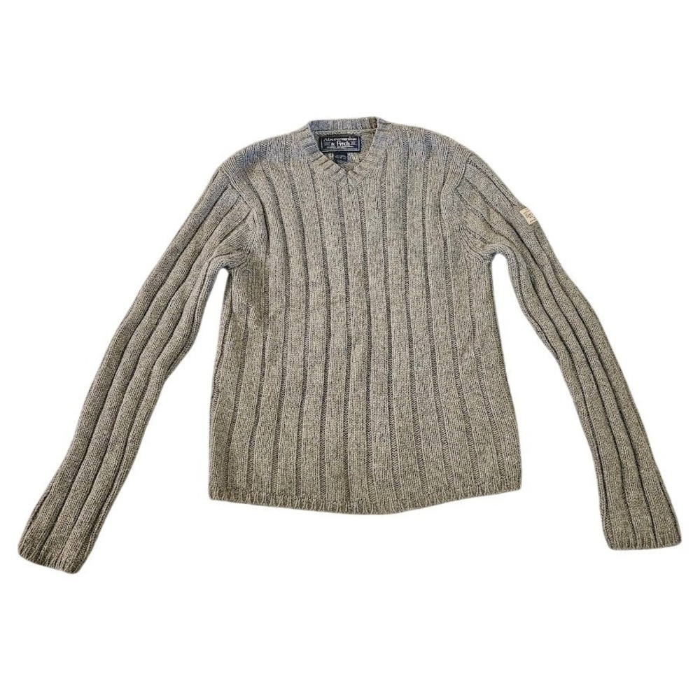 Abercrombie & Fitch Vintage Cable Knit Sweater Men Medium Green Y2K Wool Blend